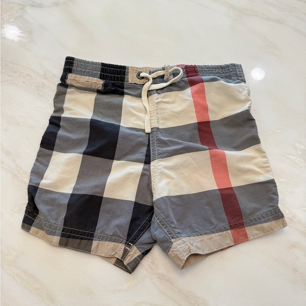 Burberry Kids Swim Trunks - Black, Gray, Red, White Check